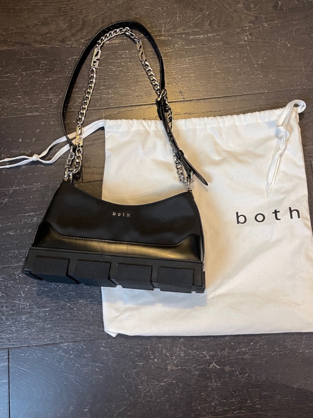 BOTH black shoulder crossbody bag handbag cloth rubber with dust bag
